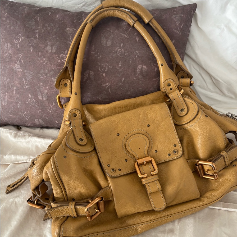 Chloe paddington Mustard Tan Leather Shoulder Bag with Gold Hardware